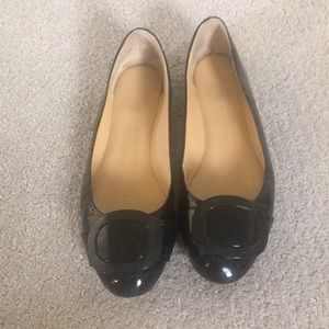 Michael Kors patent black buckle toe flats